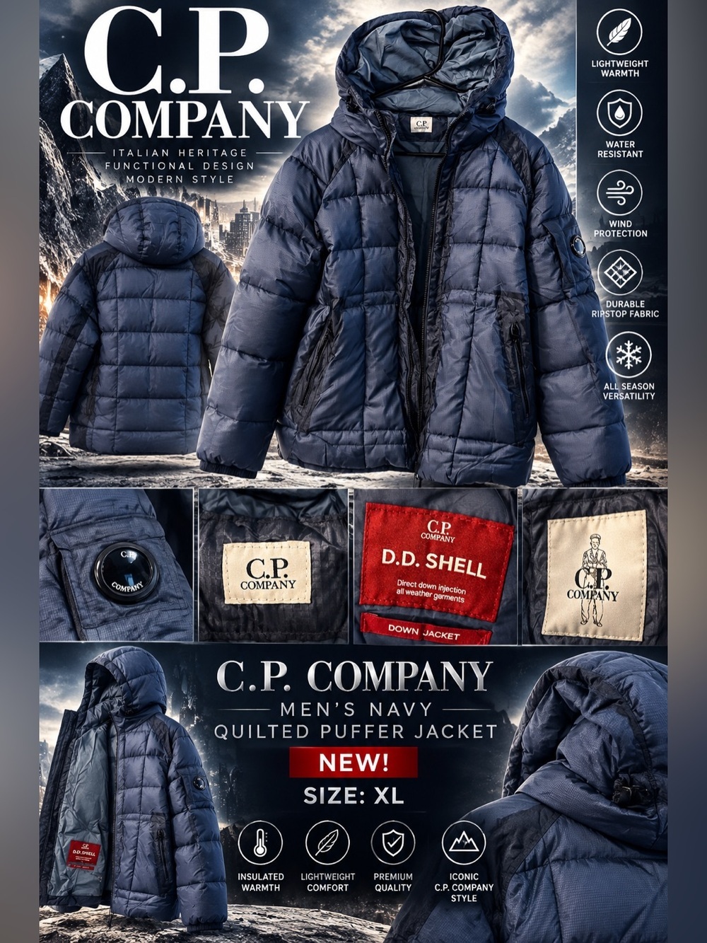 C.P. Company Men's Navy Quilted Puffer Jacket🔥New! Size: XL